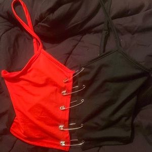 black and red crop top half shirt with safety pins (never worn)